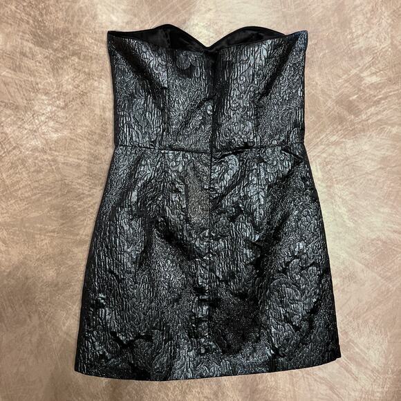 French Connection Floral Jacquard Metallic Strapless Dress Fitted Gray Party - Picture 5 of 8